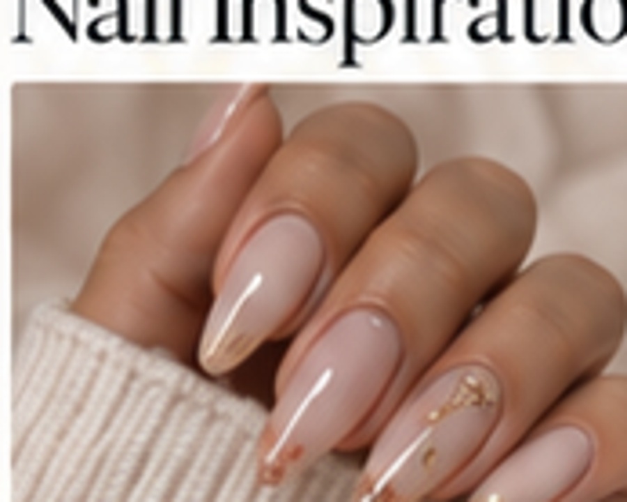 Nude almond nails with fine gold accents